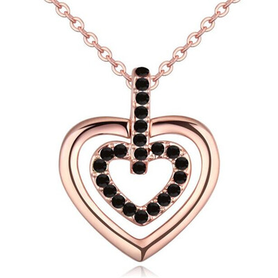 

Double Heart Necklace Rhodium Plated Necklaces of Crystal Pendants Necklace for Womens Gift Rose Gold Plated 20511