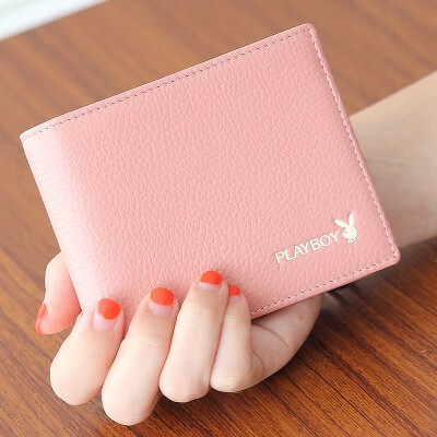 

Playboy playboy ladies wallet short fashion simple cross section purse multi-function driver card holder Korean version PAE1563-7R3 pink