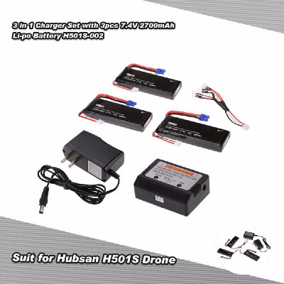 

3pcs 74V 2700mAh 10C Li-po Battery with 3 in 1 Charger Set H501S-002 for Hubsan H501S FPV RC Quadcopter