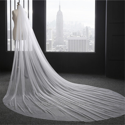 

Simple White Ivory Cathedral Length Wedding Veils One Layer Tulle Long Bridal Veil Wedding Accessories with Comb