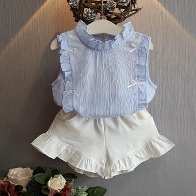 

2-8 Years Kids Clothes for Girls The Bow Skirt&Lace Top Summer Suit Korean Style Childrens Clothing Sets Baby Toddler Set