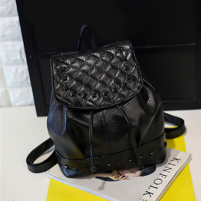 

Womens Pure Color Backpacks Rivets Soft School Travel Casual hand Bags