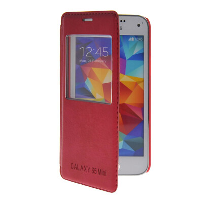 

MOONCASE View Window Leather Side Flip Pouch Stand Shell Back Case Cover for Samsung Galaxy S5 Mini Hot pink