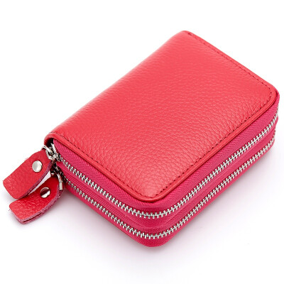 

New Authentic Real pickup bag organ card bag double zipper card package multi card head layer leather purse