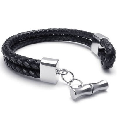 

Hpolw Mens Black Leather Bracelet Stainless Steel Clasp 10mm - 8" 85" 9" inches