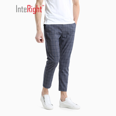 

INTERIGHT casual pants mens check pattern nine points casual pants gray blue check XL 34 yards