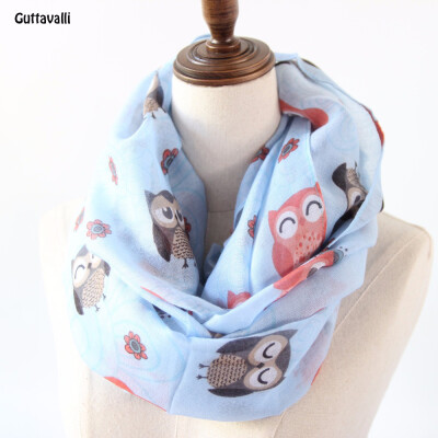 

Guttavalli Women Owls Chevron Ring Shawl Solid Girl Dots Flowers Loop Scarf Soft Bohemia Vintage Animal Stripes Infinity Scarves