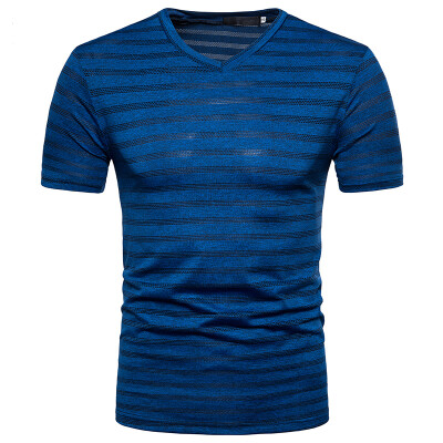 

JCCHENFS 2018 Brand New Mens Short Sleeve T-shirt Fashion Stripes Summer Tops Tees Fitness V-Neck Blouses Mens Brand Clothing