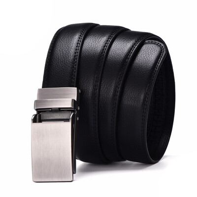 

XHtang Mens Belt Genuine Leather Automatic Buckle belt For Waistband Ratchet Strap Black Leather Belt Designer Belt For Jeans Gift