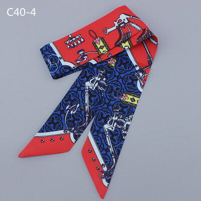 

JeouLy 2018 Women Skinny Scarfs Fashion Print Twilly Headband Spring Summer Decoration For Handbag Hair Wrist bag tape orange