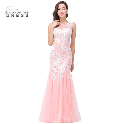 

Babyonlinedress Mermaid Chiffon Elegant Scoop Appliques Pink Prom Evening Dresses