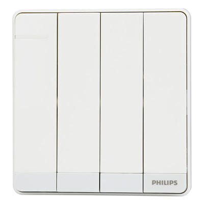 

PHILIPS switch socket four-switch double control large rocker fluorescent indicator white