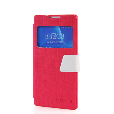 

MOONCASE View Window Leather Side Flip Pouch Ultra Slim Shell Back ЧЕХОЛ ДЛЯ Sony Xperia C3 Hot pink