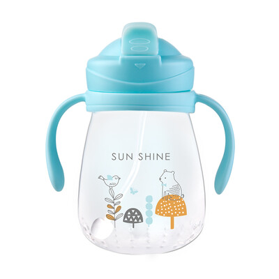 

Little Bear Snow Bear baby PP straw cup children learn to drink cup baby leak-proof drinking cup with handle blue 300ML 09751