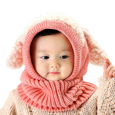 

Baby Kids Boys Girls Earflap Cap Winter Warm Hooded Scarf Knit Wool Beanie Hat