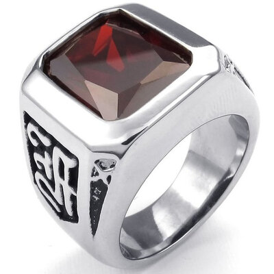 

Hpolw Mens Stainless Steel ruby / amethyst Lettering Ring ring, Classic Gothic Crystal Silver ring, Red / purple Silver ring