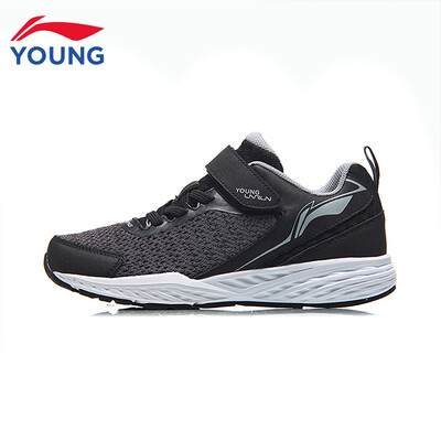 

Li Ning official flagship store childrens shoes mens big childrens sports shoes shock absorption wear Li Ning cloud bottom Velcro children running shoes YKFN052-3 standard black rock gray 395