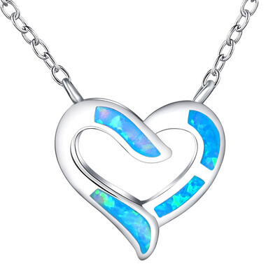 

Yoursfs Heart Necklace For Mother Day Gift 2018 Created Blue Fire Opal Birthstone Pendant Necklace