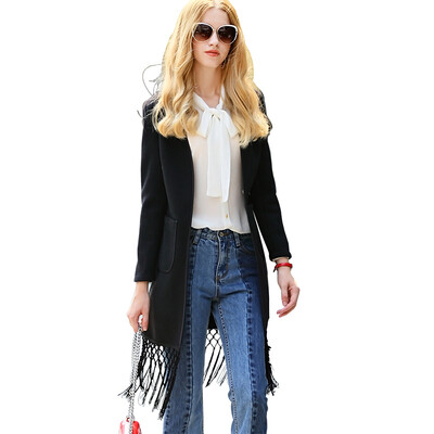 

BURDULLY Autumn Womens Elegant Tassel Cardigan 80 Wool Coat Winter Jacket Slim Woolen Outwear Coat Casaco Feminino Inverno