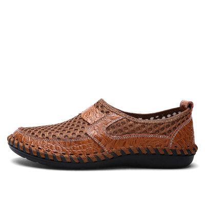 

Summer Breathable Mesh Shoes Mens Casual Shoes Genuine Leather Slip On Brand Fashion Summer Shoes Man Soft Comfortable