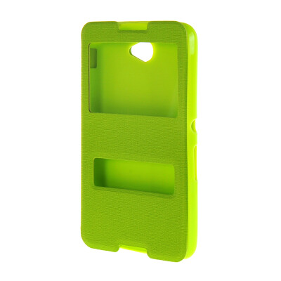 

MOONCASE Side Flip Hard board Slim Leather Bracket Window Case Cover for Sony Xperia E4 Green