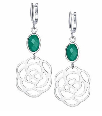 

28Ct Natural Green Onyx 6x8mm Oval Shape 925 Sterling Silver Dangle Earrings