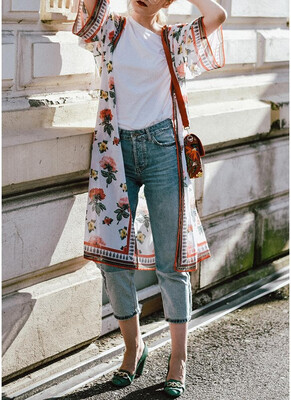 

2018 Women Chiffon Kimono Cardigan Bikini Cover Ups Floral Print Boho Long Beachwear