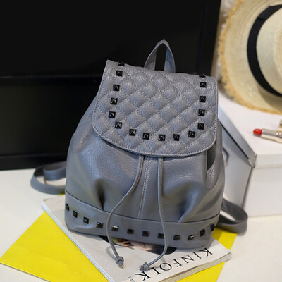 

Womens Pure Color Backpacks Rivets Soft School Travel Casual hand Bags