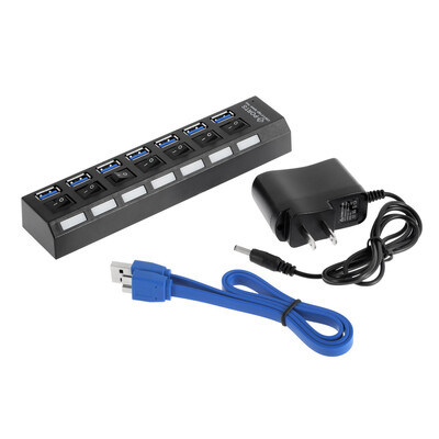 

7Ports USB 3.0 Hub with On/Off Switch+EU/US AC Power Adapter for PC Laptop