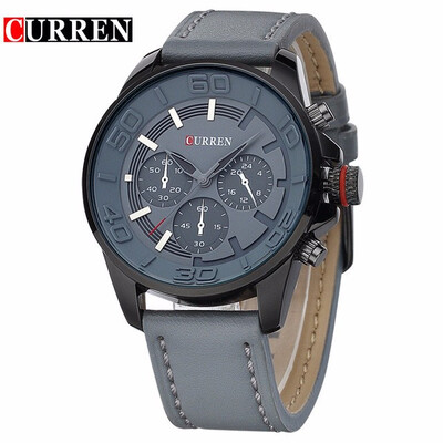 

Curren new fashion brand design business men clock casual leather luxury wrist quartz army sport watch 8187