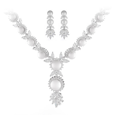 

Aiyaya Fashion Jewelry 18k Gold Plated High Quality Crystal Waterdrop Simulated Pearl Earrings And Necklace Sets
