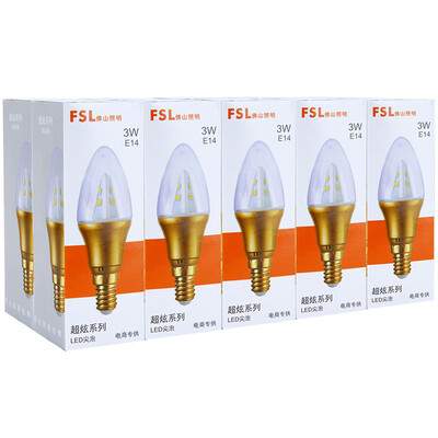 

Foshan lighting FSL LED light bulb crystal candle tip bubble small screw mouth E14 day spokes 6500K tip 3W Hyun gold 10 loaded