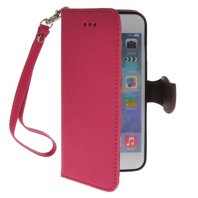 

MOONCASE Litch Skin Leather Side Flip Wallet Card Slot Pouch Stand Shell Back ЧЕХОЛ ДЛЯ Apple iPhone 6 Plus Hot pink
