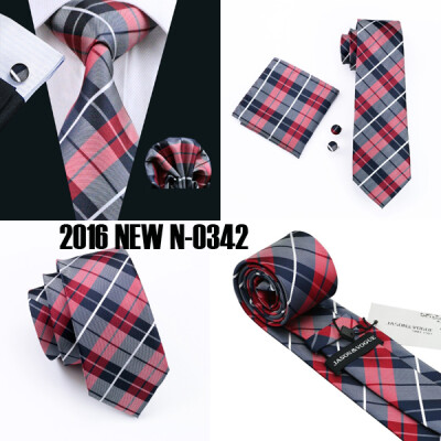 

2016 New Style Vogue Men Silk Tie Handkerchief Cufflinks Set High Quality Necktie 2016 New Year Promotion