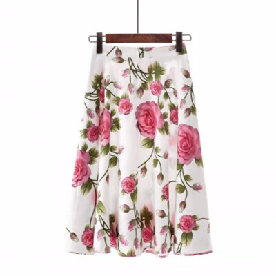 

High Waist Floral Print Women Elegant Skirts Elastic Waist Summer Skirt Casual Party Faldas Mujer Saias