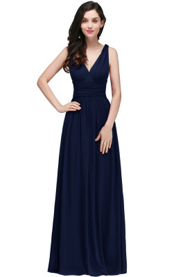 

Lace A-line Long Evening Prom Formal Dresses V-neck Party Pageant Bridesmaid Gown Chiffon Dress