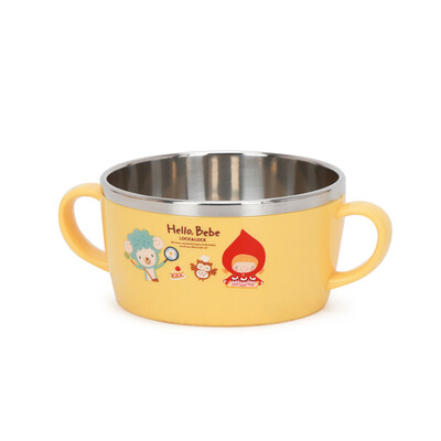 

LOCK&LOCK HelloBeBe Childrens Bowl Imported Stainless Steel Cutlery Cartoon Double Handle Soup Bowl Rice Bowl 250ml LBB475N