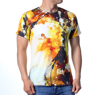 

Fashion Mens O-neck Maple Leaves Print Pullover T-Shirts