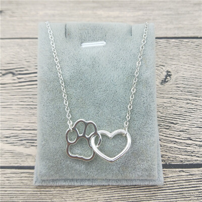 

Hollow Pet Paw Footprint Necklaces Shellhard Cute Animal Dog Cat Love Heart Pendant Necklace For Women Girls Jewelry Necklace
