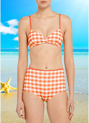 

2018 Women Plaid Print Bikini Set Backless Summer Beach Bathing Suit Swimwear