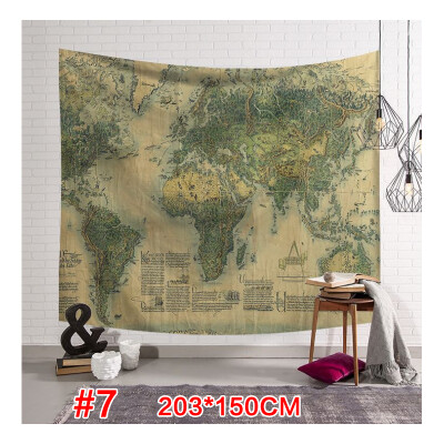 

World Map Pattern Tapestry Wall Hanging Gobelin Sandy Beach Picnic Yoga Mat for Comfortable Home Decor Artting