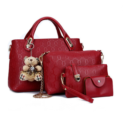 

4 Pcsset Ladies Embossed Bear Printed Package Shoulder Bags Messenger Bag Handbags