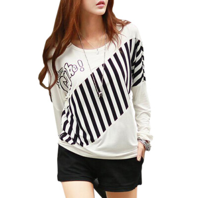 

CT&HF Long Sleeves Women Casual Cotton Stripe Loose Tops