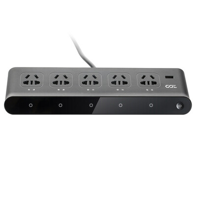 

Solid P1 TV exclusive smart plug black 5-bit socket plug-in plug-in board + smart 2.4AUSB fast charge lightning protection surge child anti-electric shock