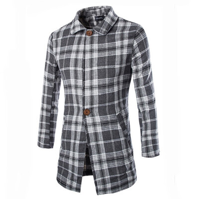 

Zogaa Grid Slim Single-breasted Mens Wool Coat