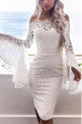 

Lace Off the Shoulder Flare Long Dress Summer Sleeves Bodycon Mini Dress Homecoming Dress