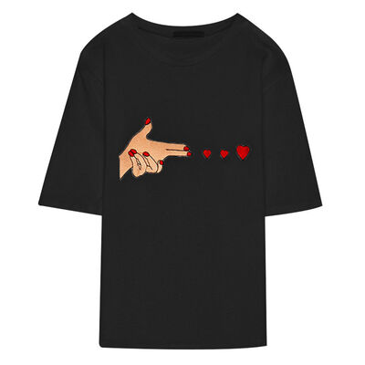 

Fashion Women Summer T-Shirts Heart Shoots Fingers Short Sleeve Casual Tops
