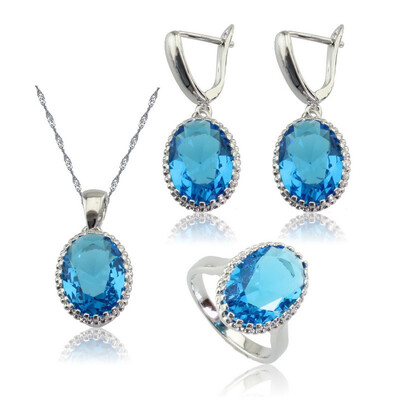 

EIOLZJ Purple Stone Silver Plated Jewelry Sets for Women Necklace Pendant Dangle Earrings Ring Free Jewelry Box 7 Colors Available