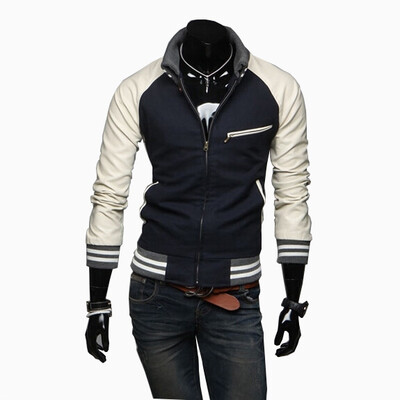 

Zogaa Mens Jacket Leather Sleeve Splice Casual Slim