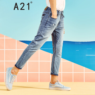 

A21 summer mens low waist stretch Slim pants pants trend light blue feet jeans 4821020006 light blue 31 18078A